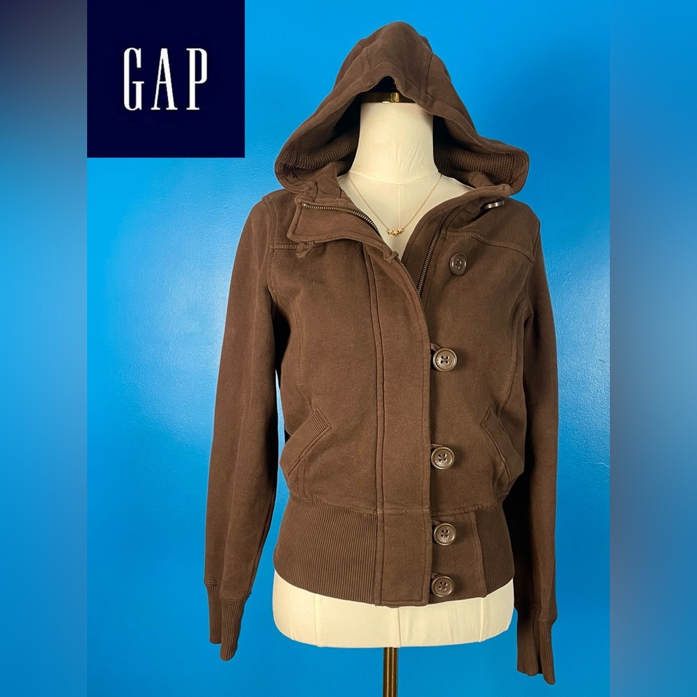Gap Women's Brown Button-Down Hoodie Jacket, Sz S… - image 1
